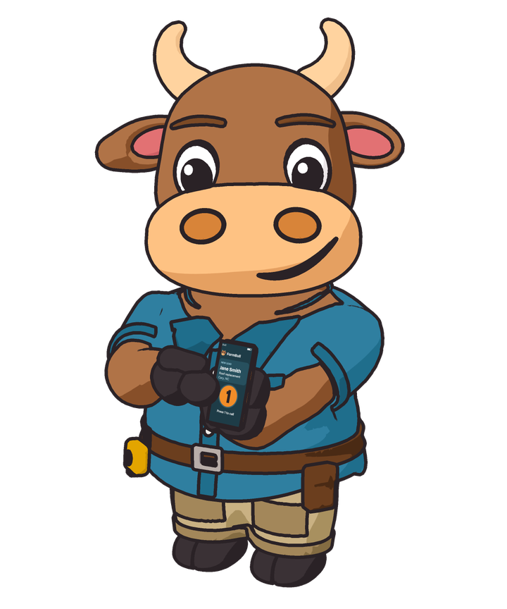 Dash, the FormBull bull, in his work shirt and khaki pants, looking at you with a smile while his hoof presses 1 on a new lead